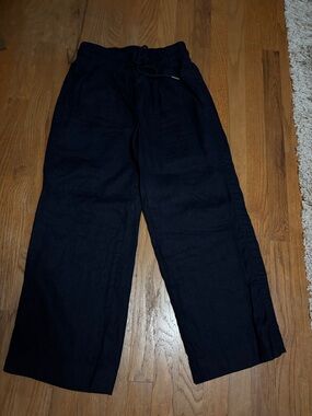 Quince Navy Linen Wide-Leg Pants with Drawstring